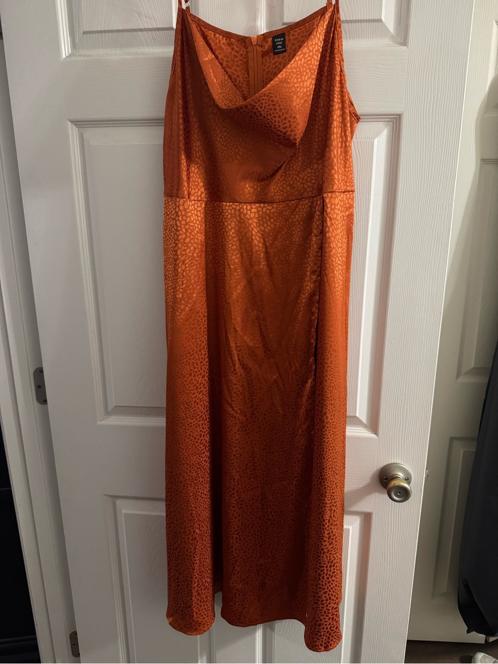 SHEIN Orange Satin Leopard-Texture Slip Dress